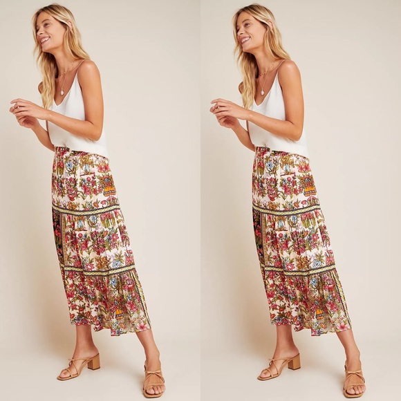 Anthropologie Wildflower Tiered Midi Skirt - Picture 2 of 4